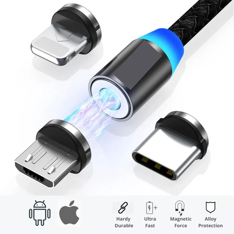 3-Port Magnetic Cable | Micro USB, USB-C, Lightning