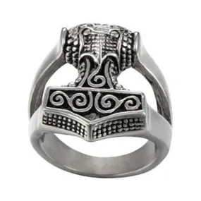 925 Sterling Silver Biker-style Thor's Hammer Viking Ring