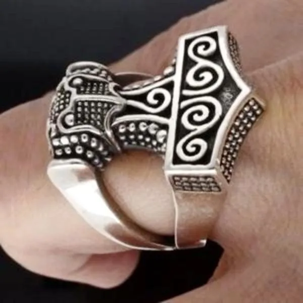 925 Sterling Silver Biker-style Thor's Hammer Viking Ring