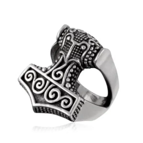 925 Sterling Silver Biker-style Thor's Hammer Viking Ring