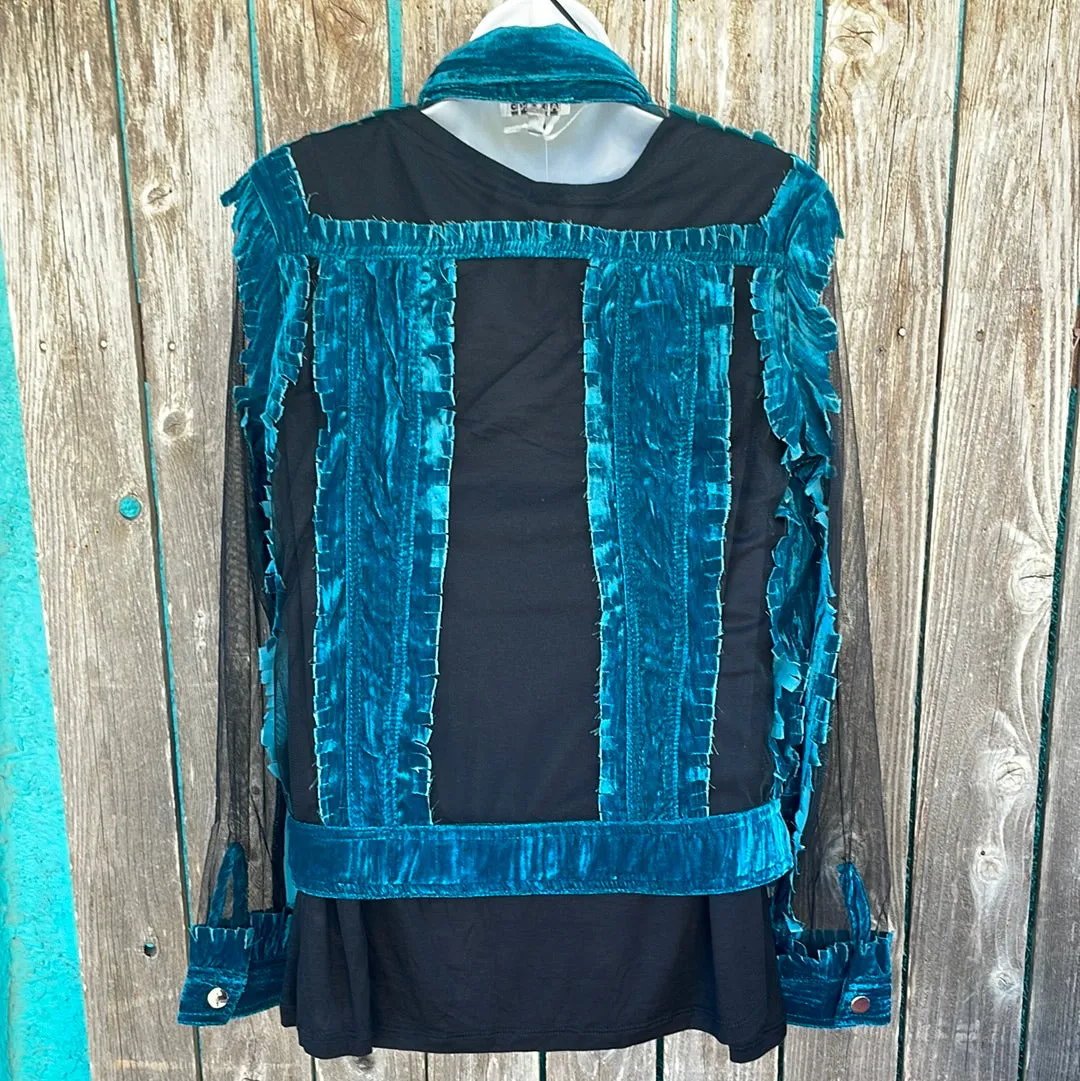 Adore Velvet Denim Style Jacket w/ Sheer Panels