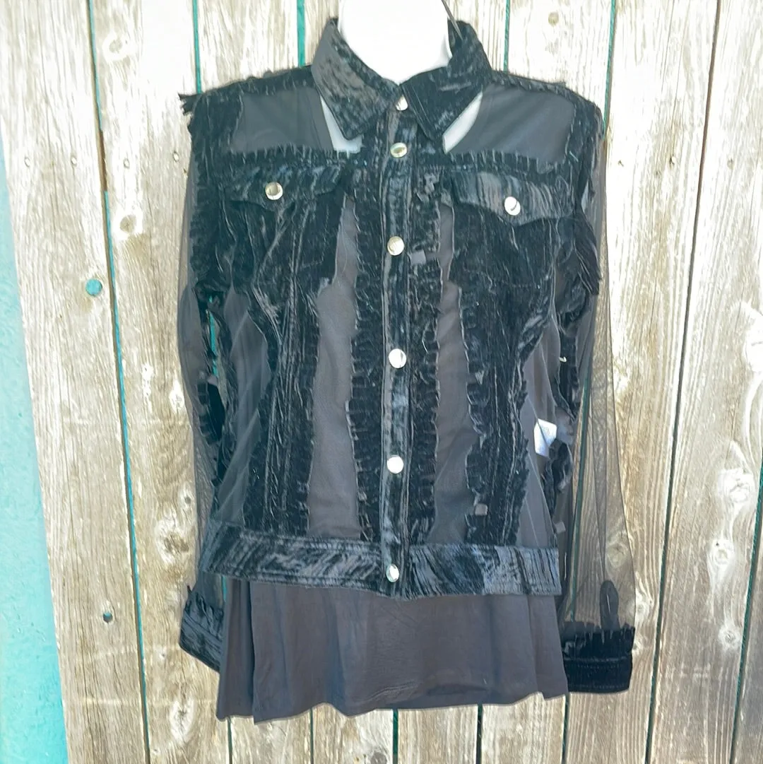 Adore Velvet Denim Style Jacket w/ Sheer Panels