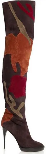 'Allison' Patchwork Over-the-Knee Suede Boot, Oxblood