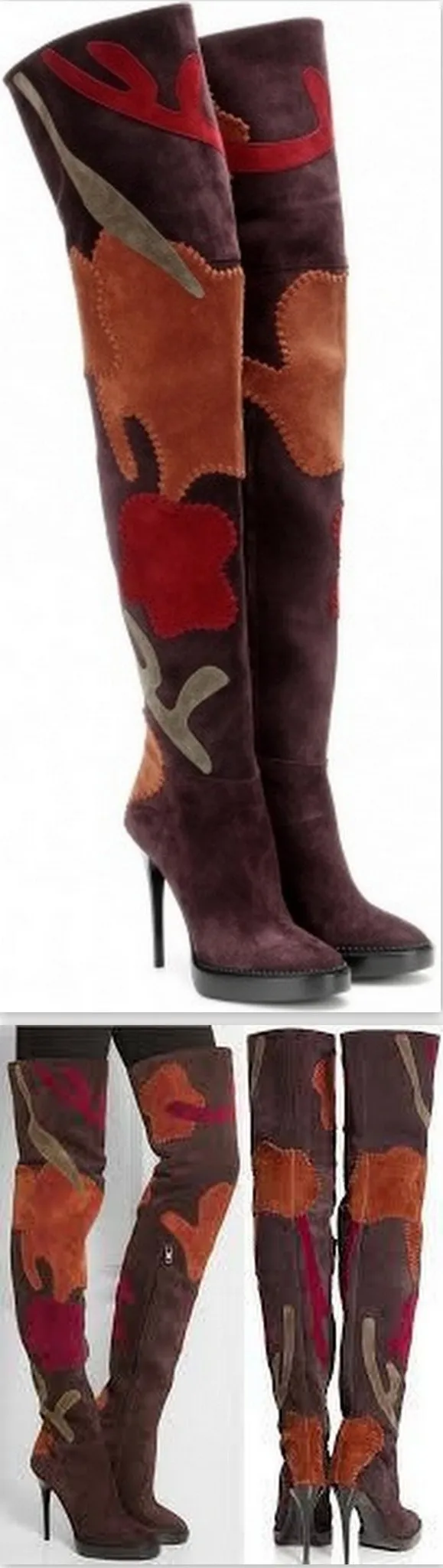 'Allison' Patchwork Over-the-Knee Suede Boot, Oxblood