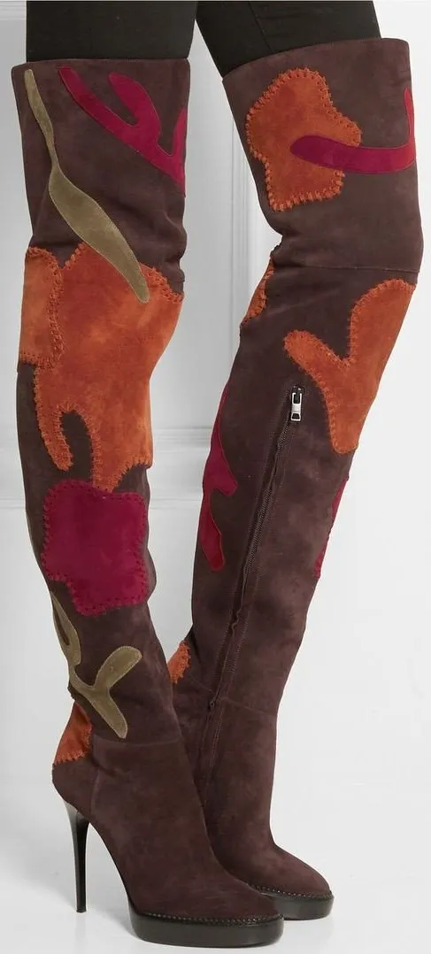 'Allison' Patchwork Over-the-Knee Suede Boot, Oxblood