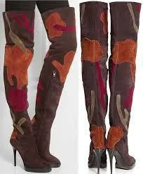 'Allison' Patchwork Over-the-Knee Suede Boot, Oxblood