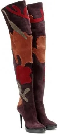 'Allison' Patchwork Over-the-Knee Suede Boot, Oxblood