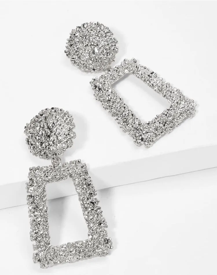 ANTALYA SILVER RECTANGULAR DROP EARRINGS