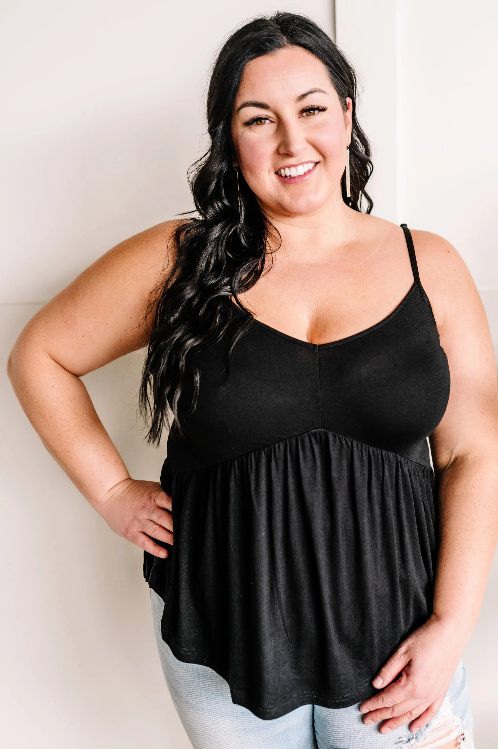 Babydoll Knit Tank Top In True Black