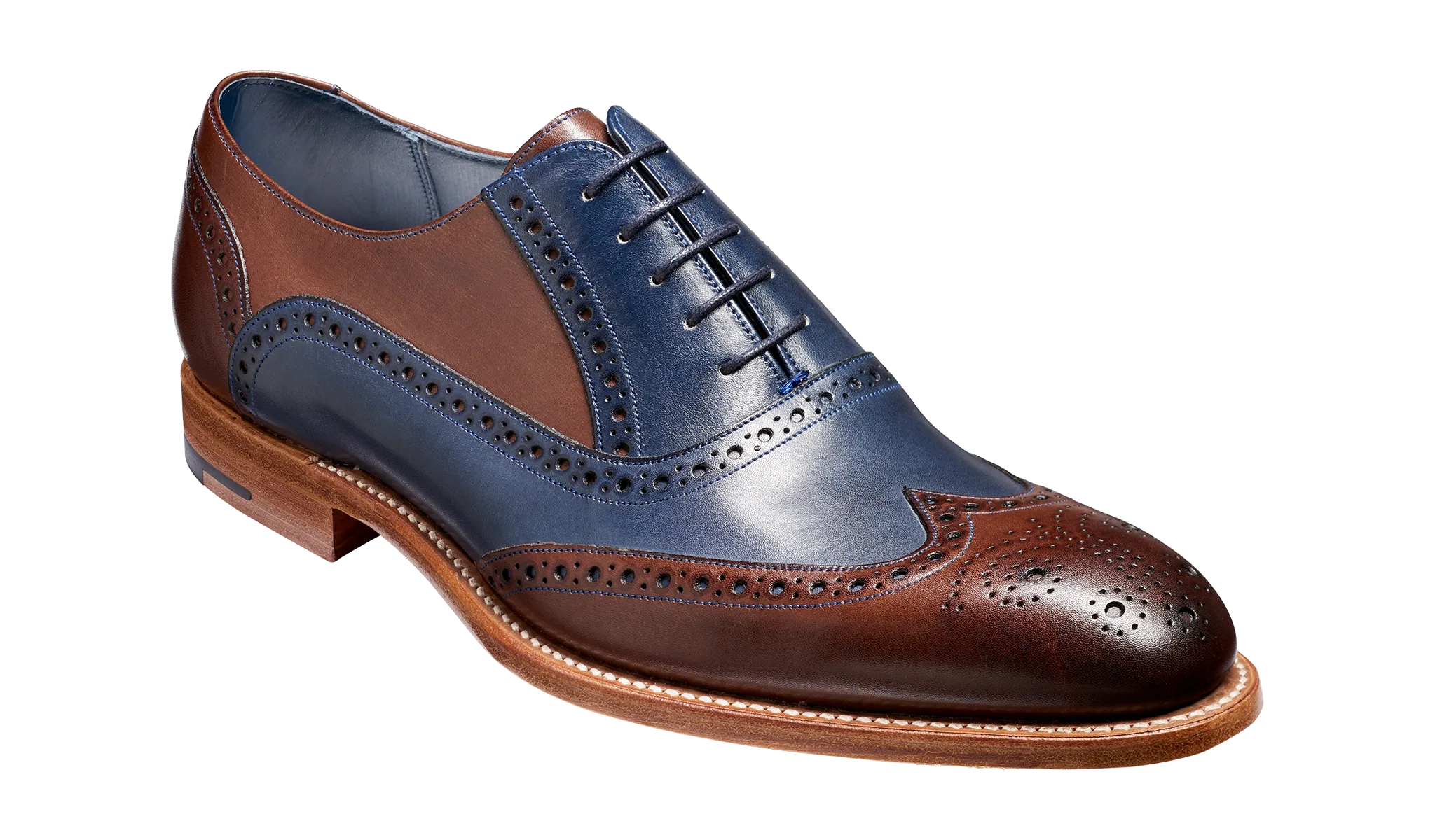 Barker Valiant Full Brogue Oxford Shoe - Ebony / Navy Hand Painted