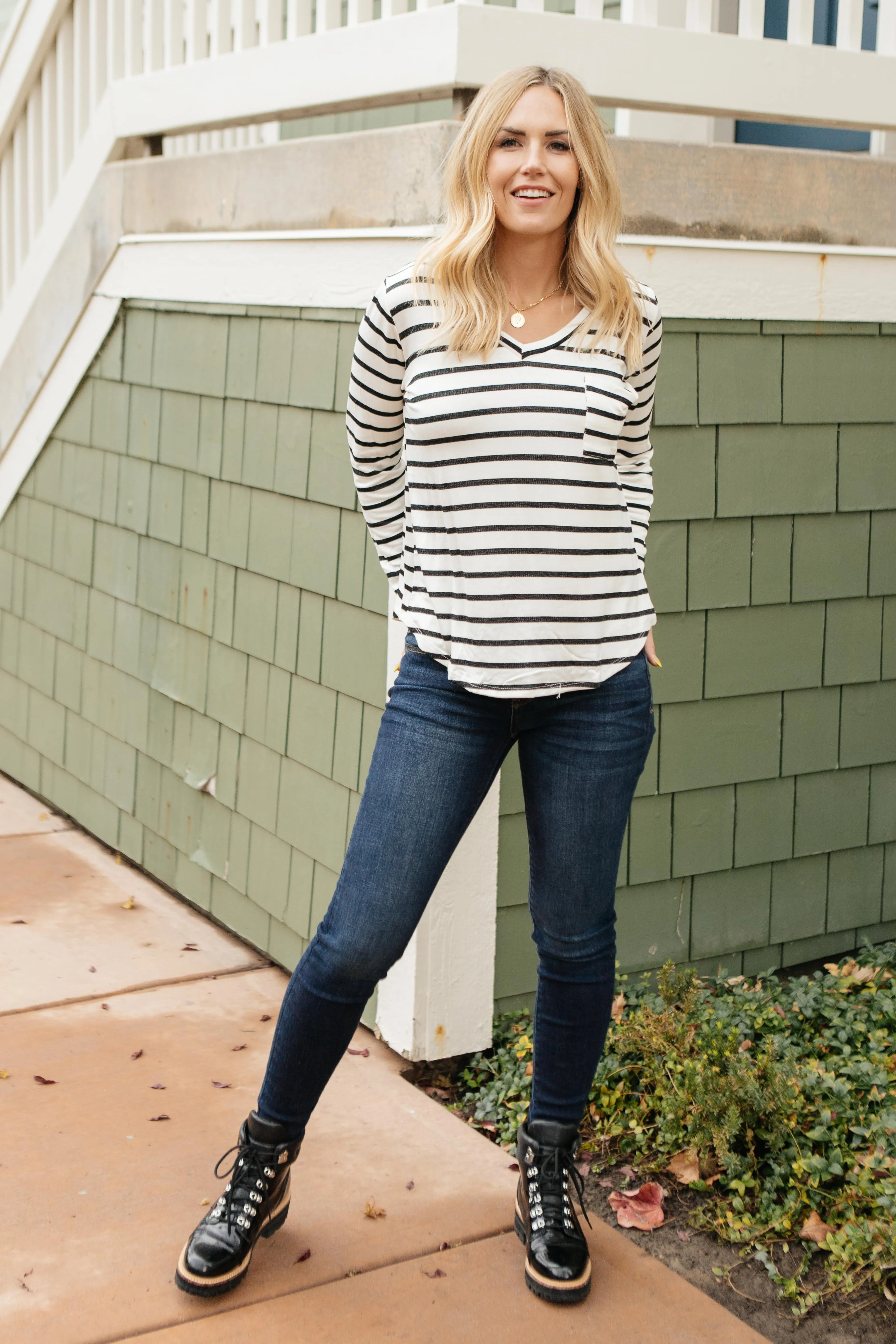 Basically Striped Long Sleeve Top in Ivory and Black - On Hand