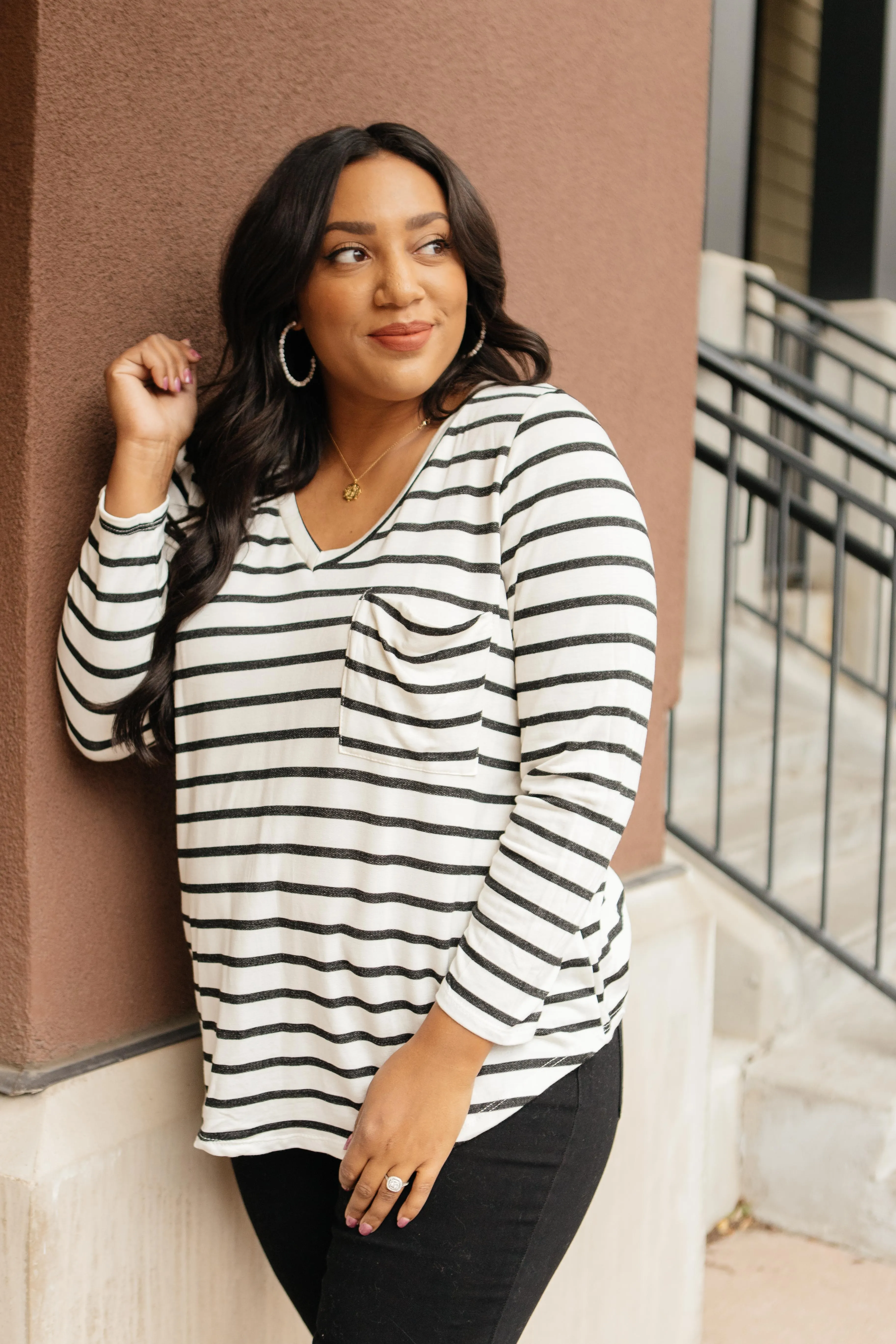 Basically Striped Long Sleeve Top in Ivory and Black - On Hand