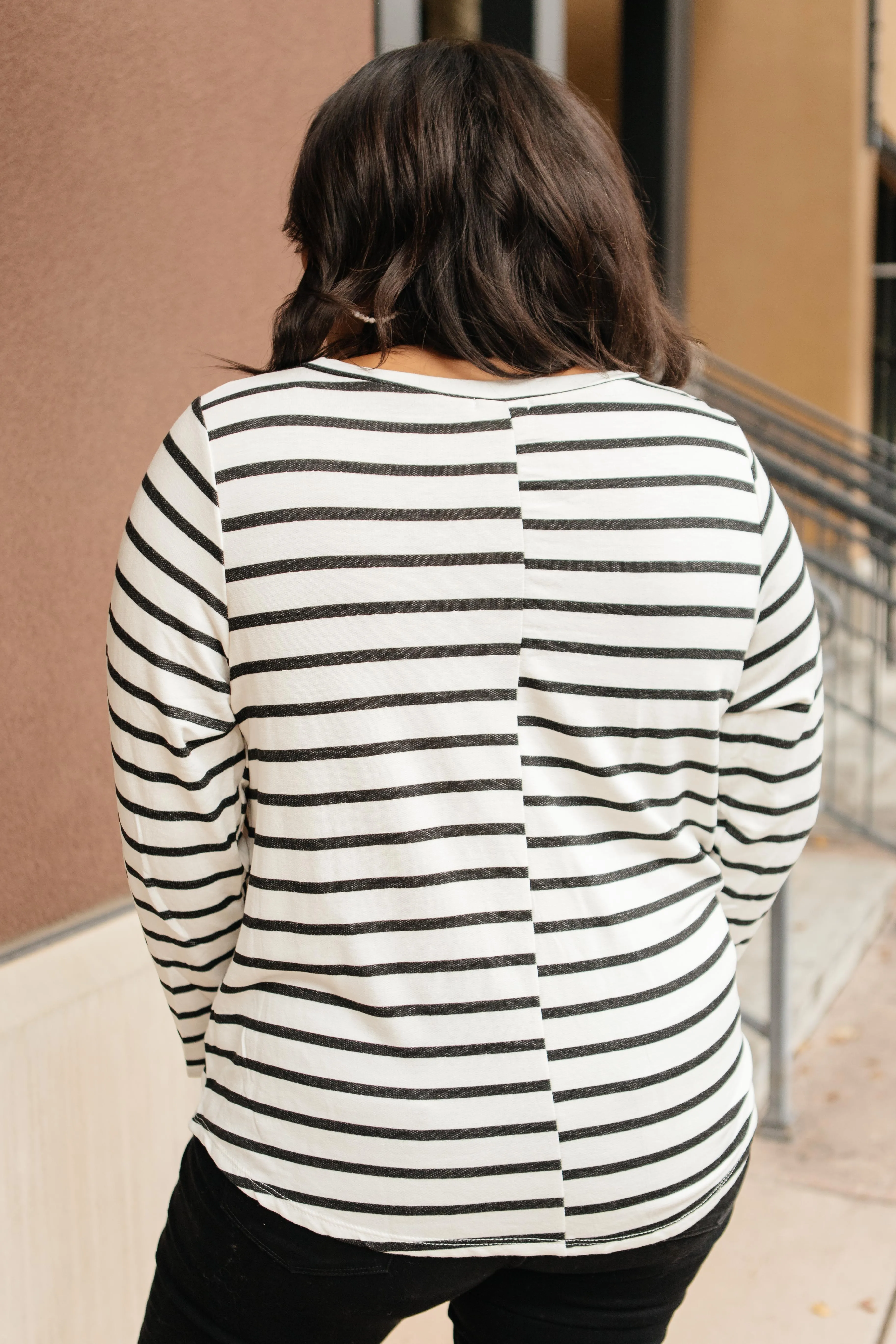 Basically Striped Long Sleeve Top in Ivory and Black - On Hand