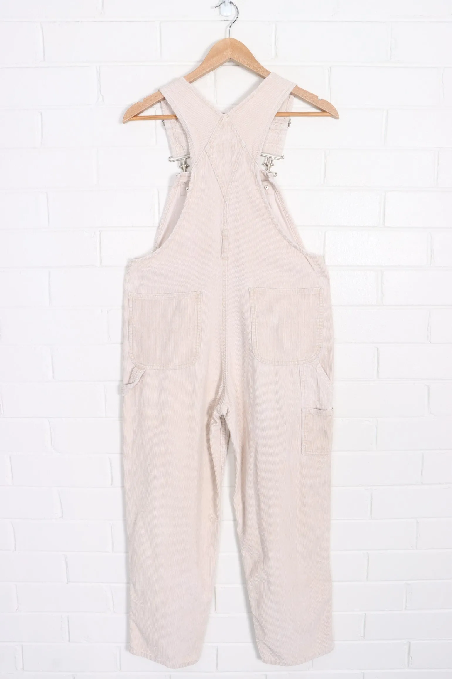 Beige Corduroy Long Carpenter Overalls (S)