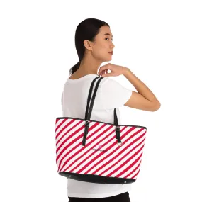 Best Red Stripes Tote Bag, Best Striped PU Leather Shoulder Large Hand Work Bag 17"x11"/ 16"x10"