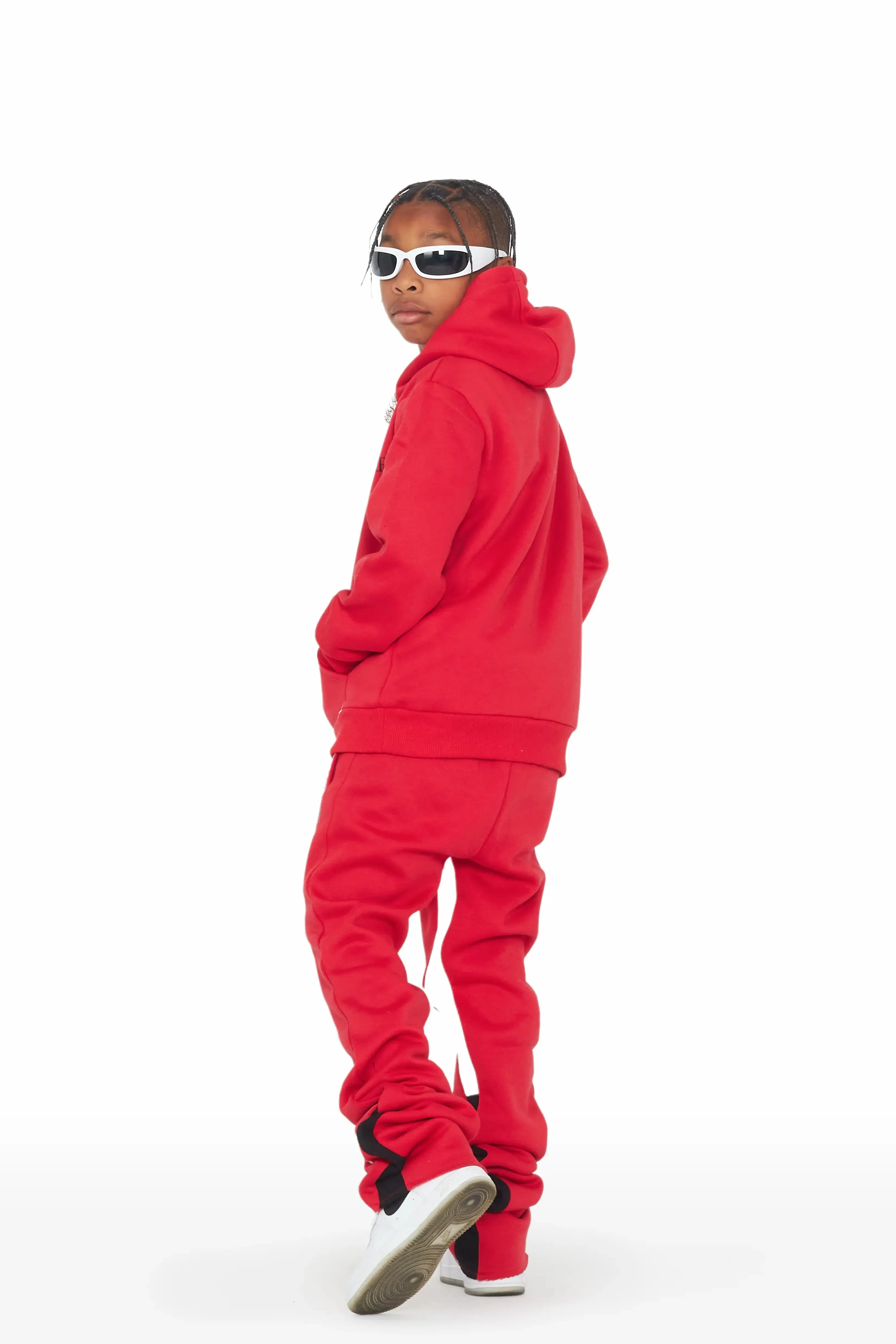 Boys Palmer Red Hoodie Super Stacked Flare Track Set