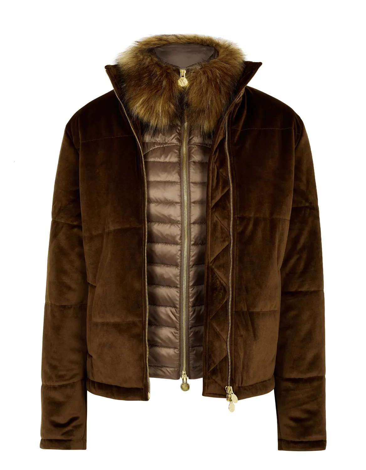 Bronze Puffer Gilet - Luxe Faux Fur Collar - 60% OFF