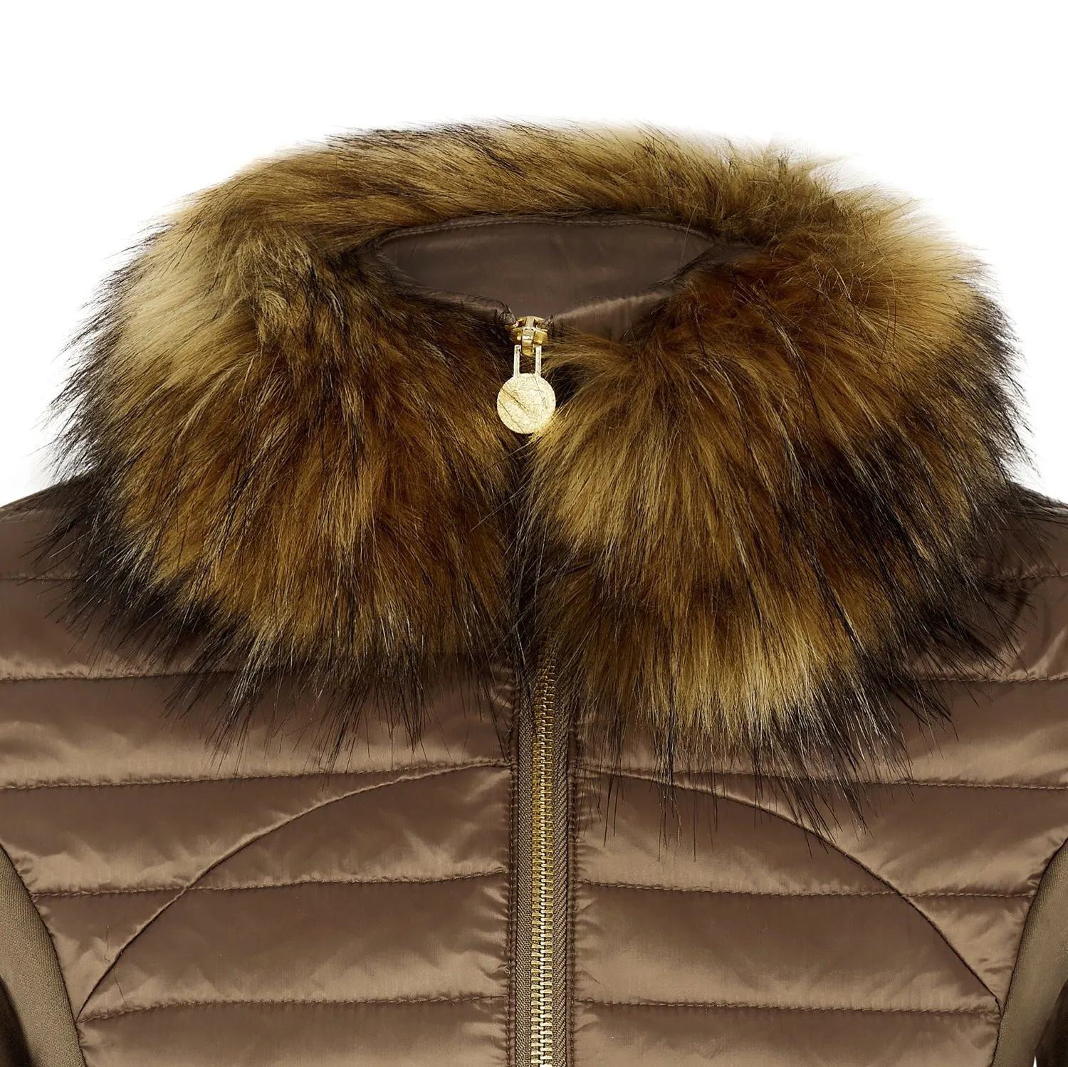 Bronze Puffer Gilet - Luxe Faux Fur Collar - 60% OFF