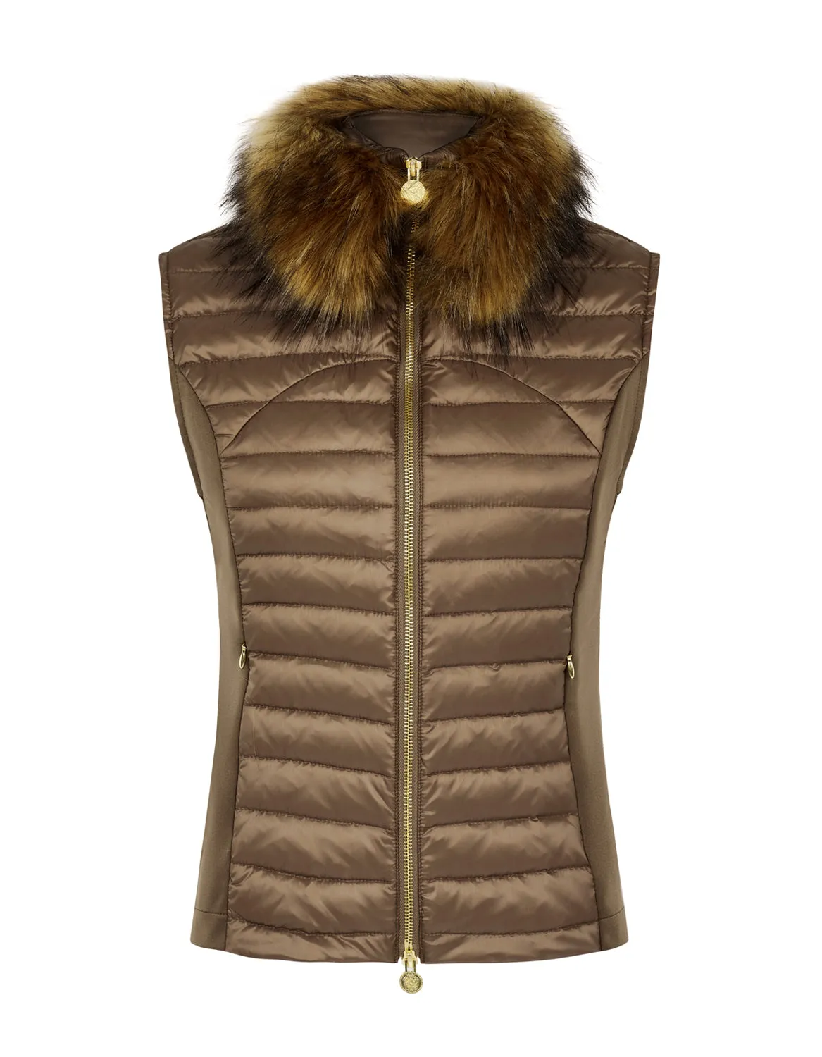 Bronze Puffer Gilet - Luxe Faux Fur Collar - 60% OFF