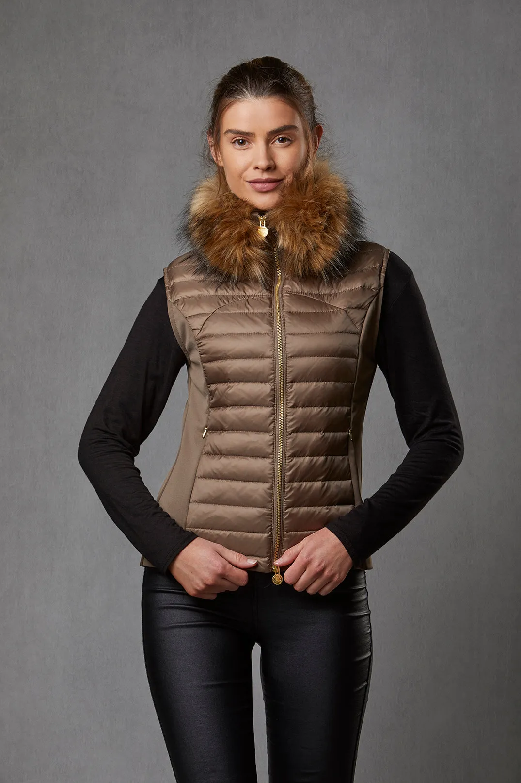 Bronze Puffer Gilet - Luxe Faux Fur Collar - 60% OFF