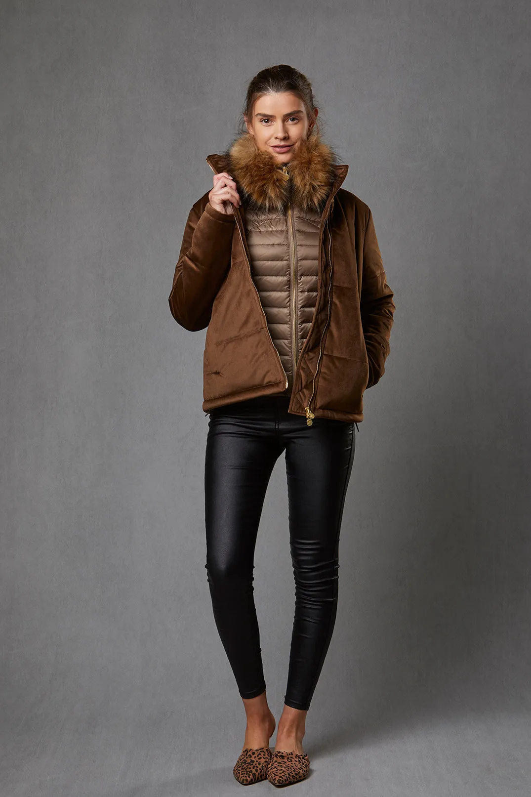 Bronze Puffer Gilet - Luxe Faux Fur Collar - 60% OFF