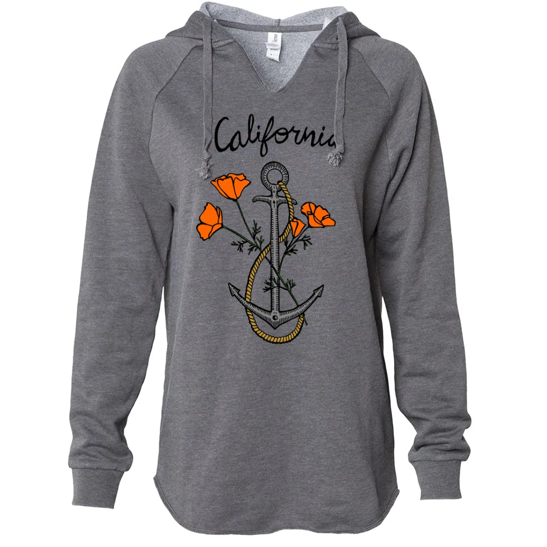 California Anchor Poppies Women's Soft Hooded Pullover