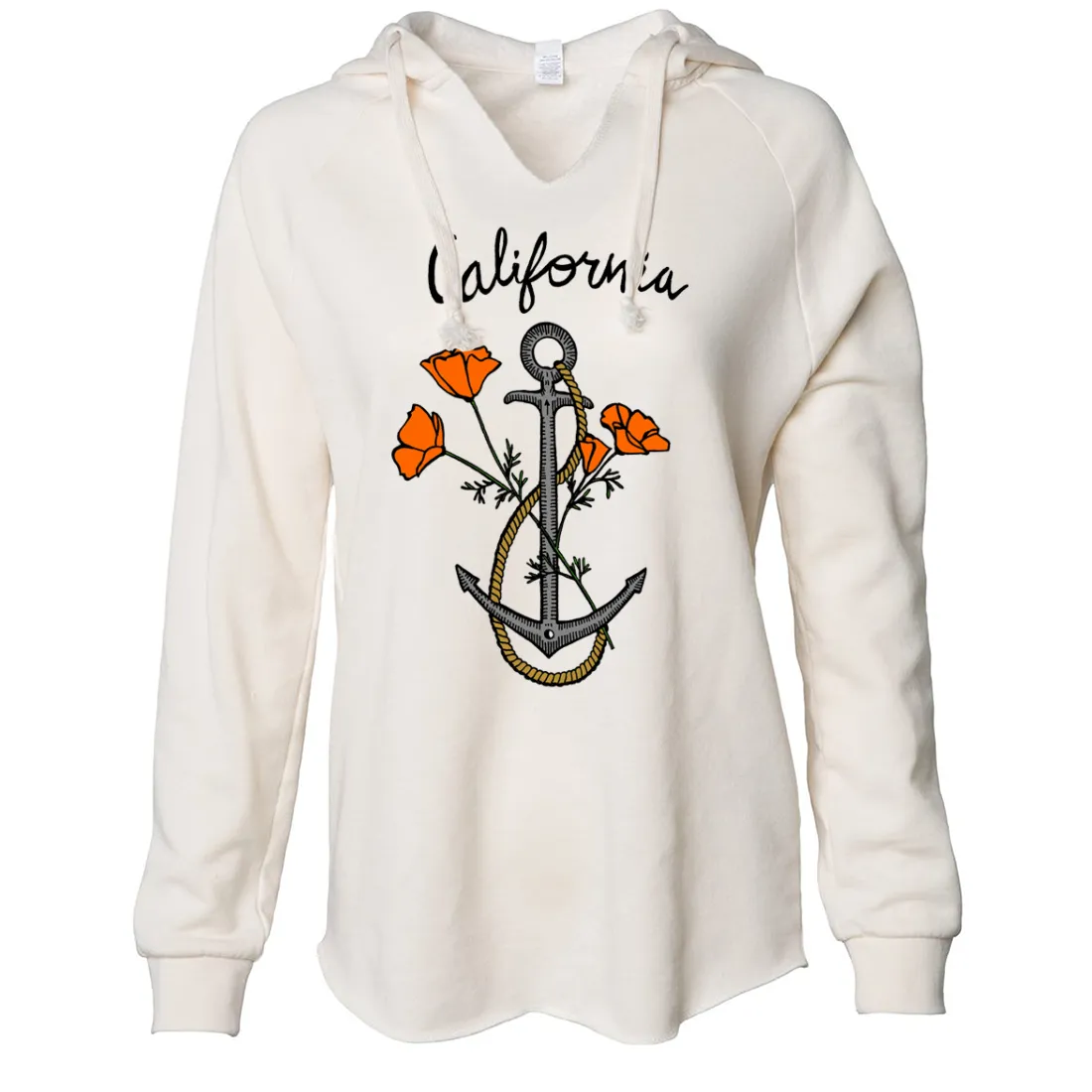 California Anchor Poppies Women's Soft Hooded Pullover