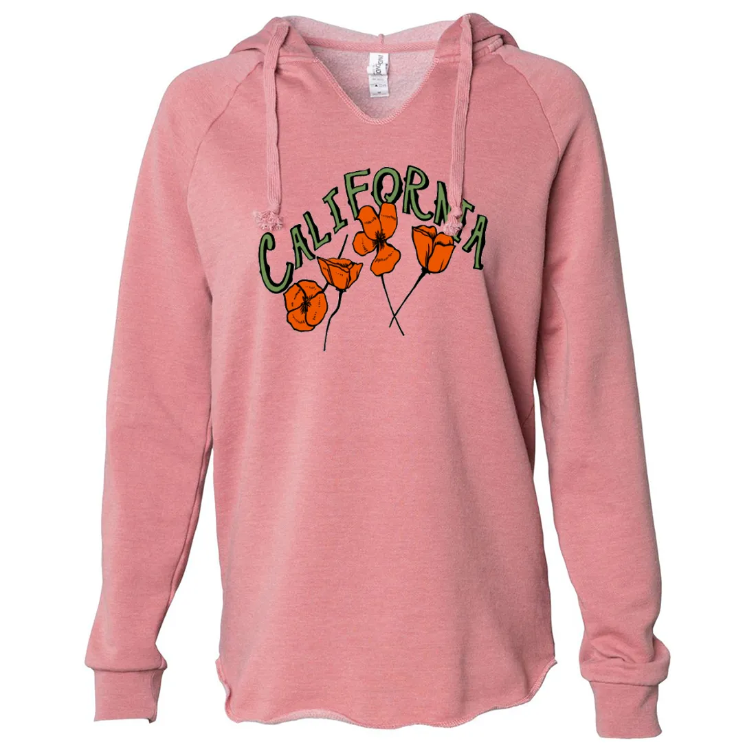 California Poppies Green Text Women's Soft Hooded Pullover