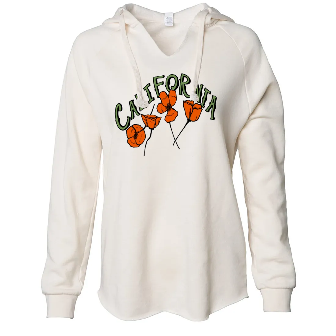 California Poppies Green Text Women's Soft Hooded Pullover