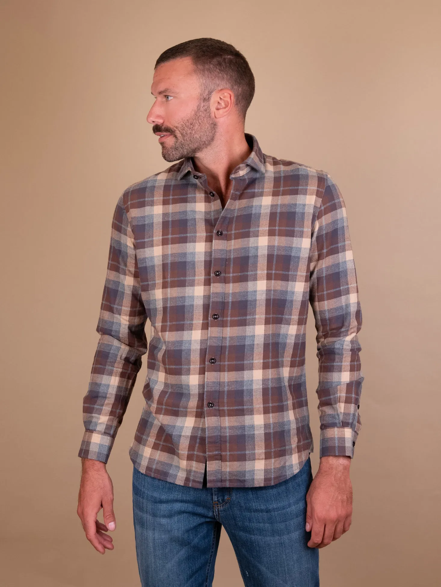 CAMICIA BUTTON DOWN IN FANTASIA TARTAN MULTICOLOR