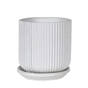 Ceramic Ribbed Plant Pot & Saucer