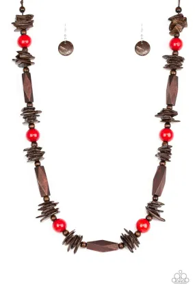 Cozumel Coast Red and Brown Wood Necklace - Paparazzi Accessories