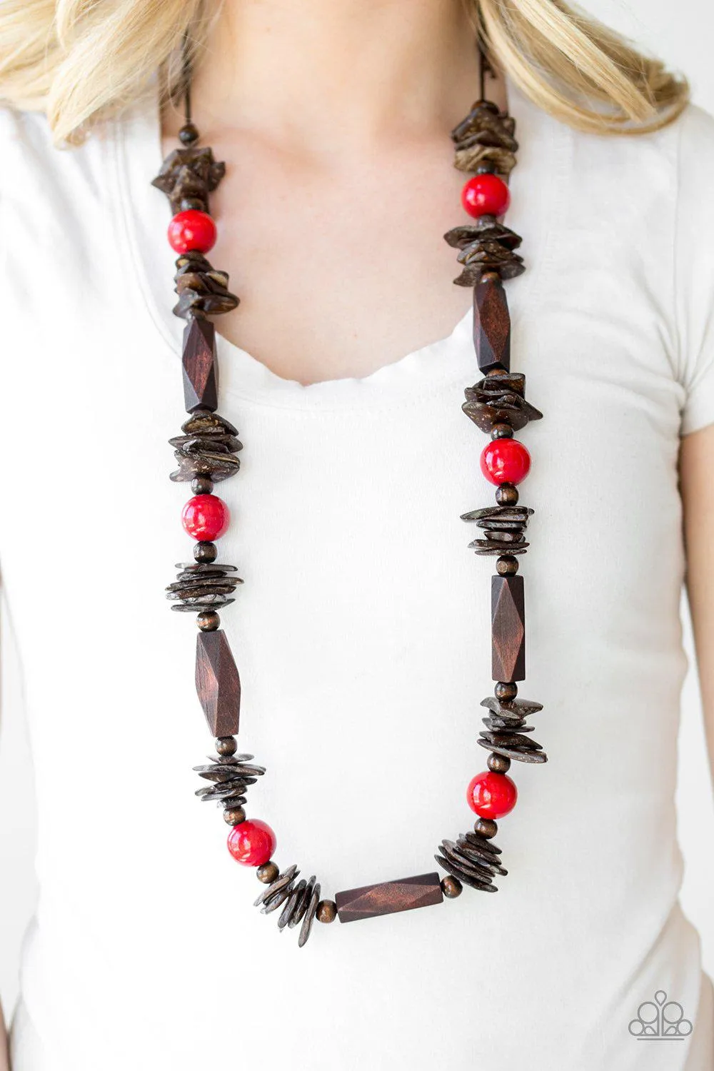 Cozumel Coast Red and Brown Wood Necklace - Paparazzi Accessories