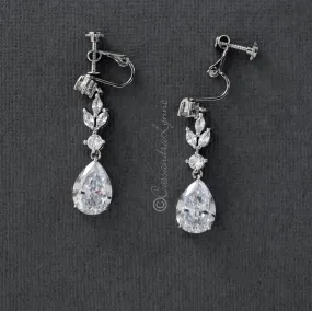 CZ Pear Drop Bridal Earrings Screw Back