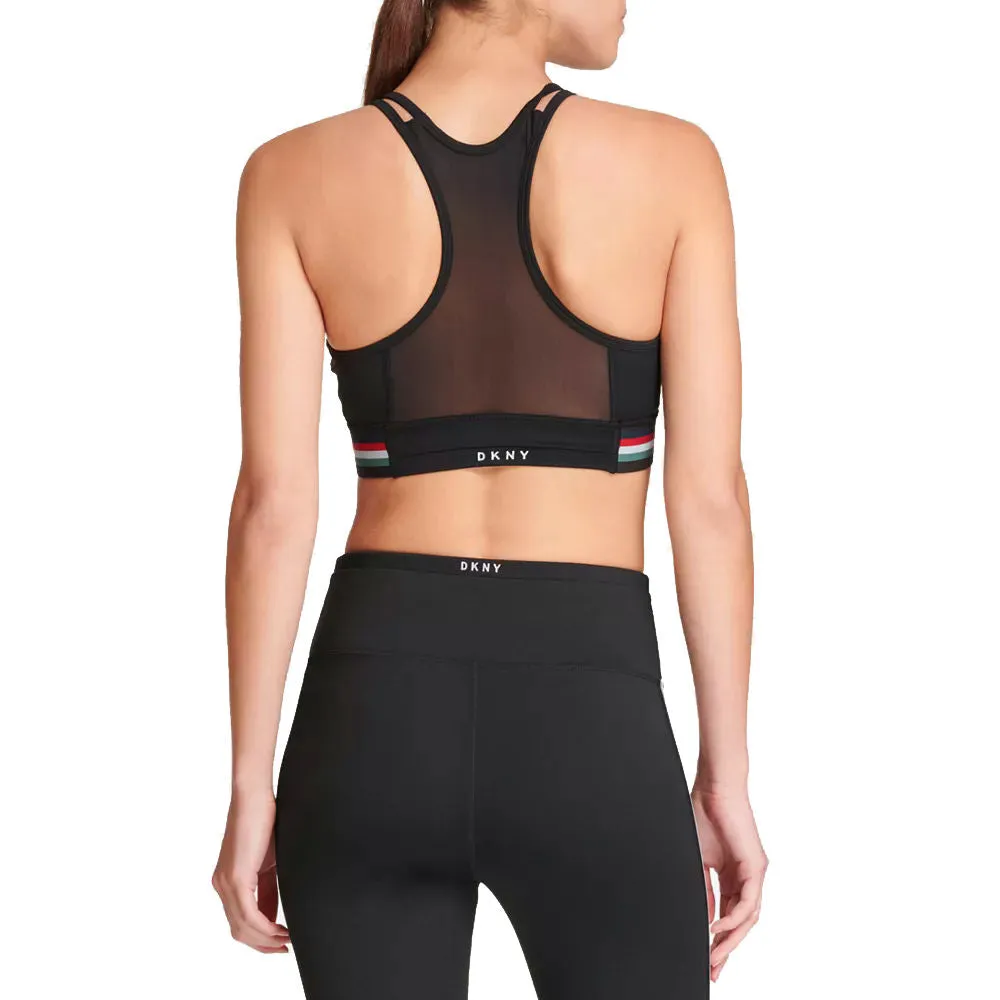 DKNY Sport Women's Stripe Racerback Mid-Impact Sports Bra, Black, L