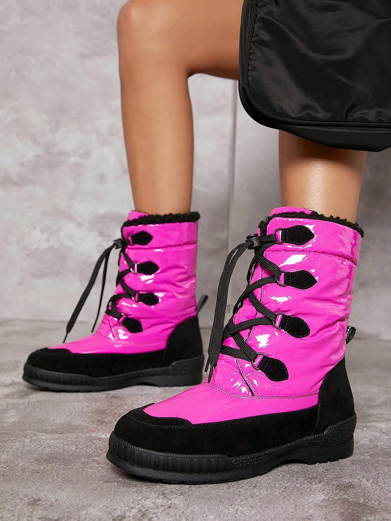 Faux Leather Lace-Up Lug Sole Boots