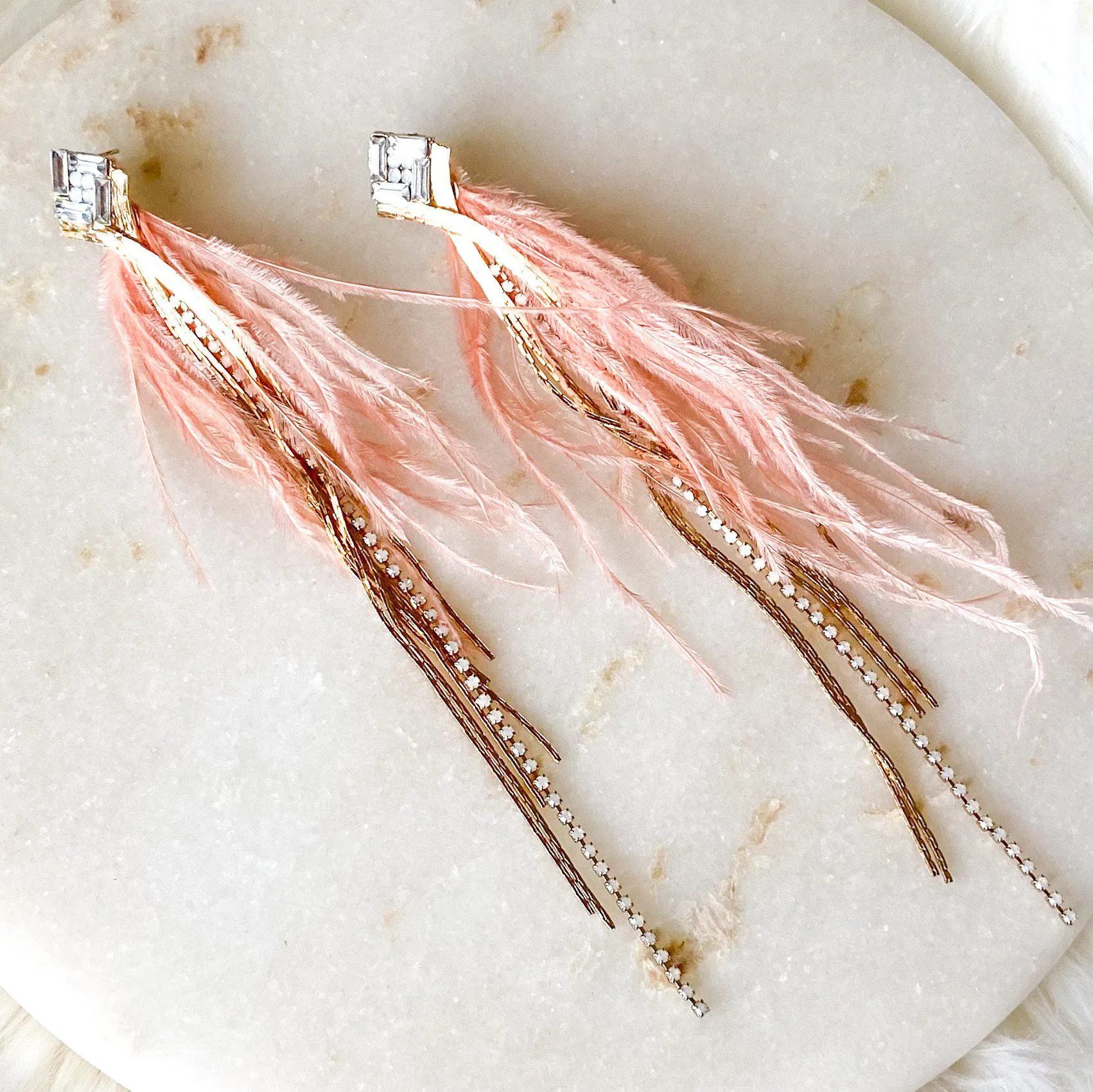 Feather & Rhinestone Duster Earrings