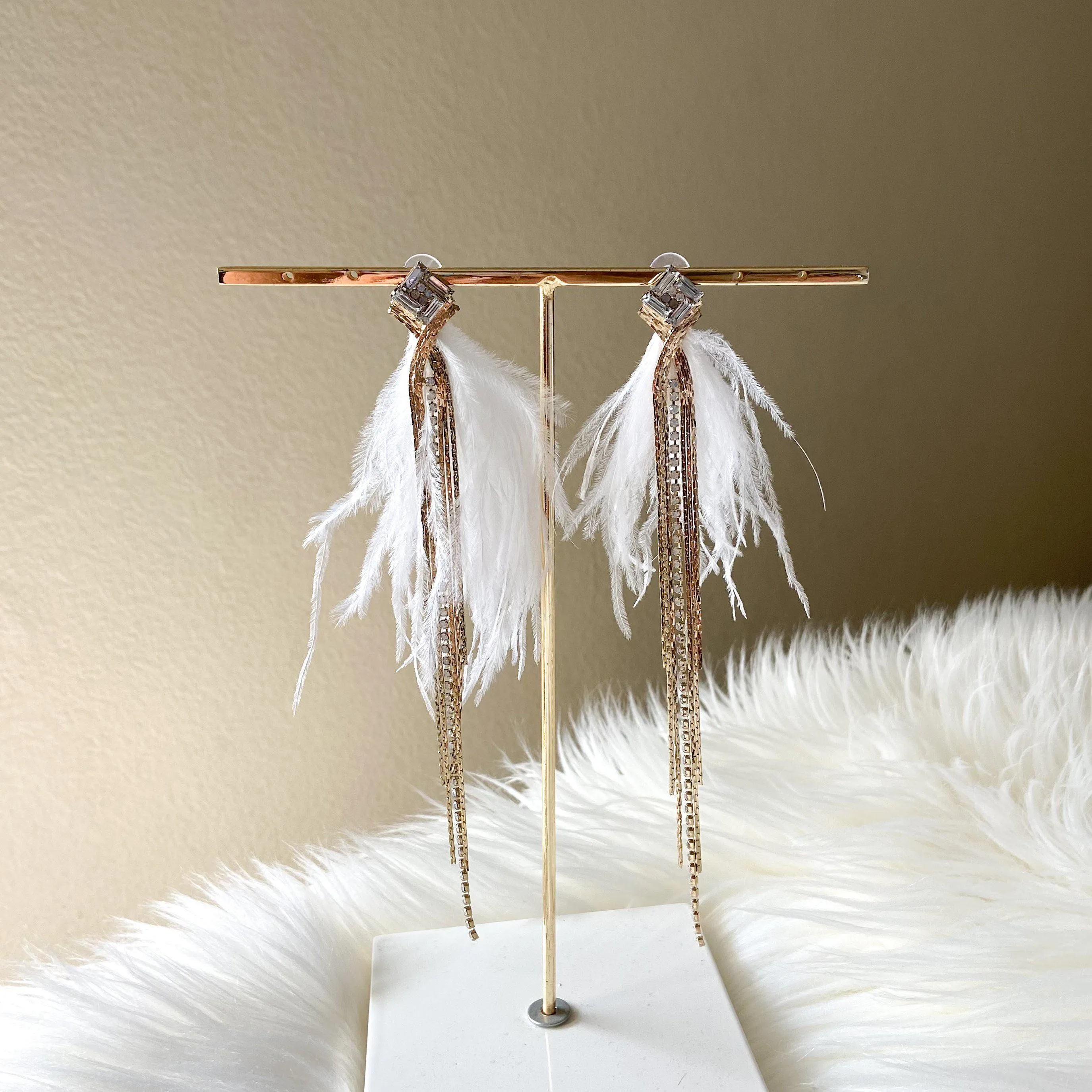 Feather & Rhinestone Duster Earrings