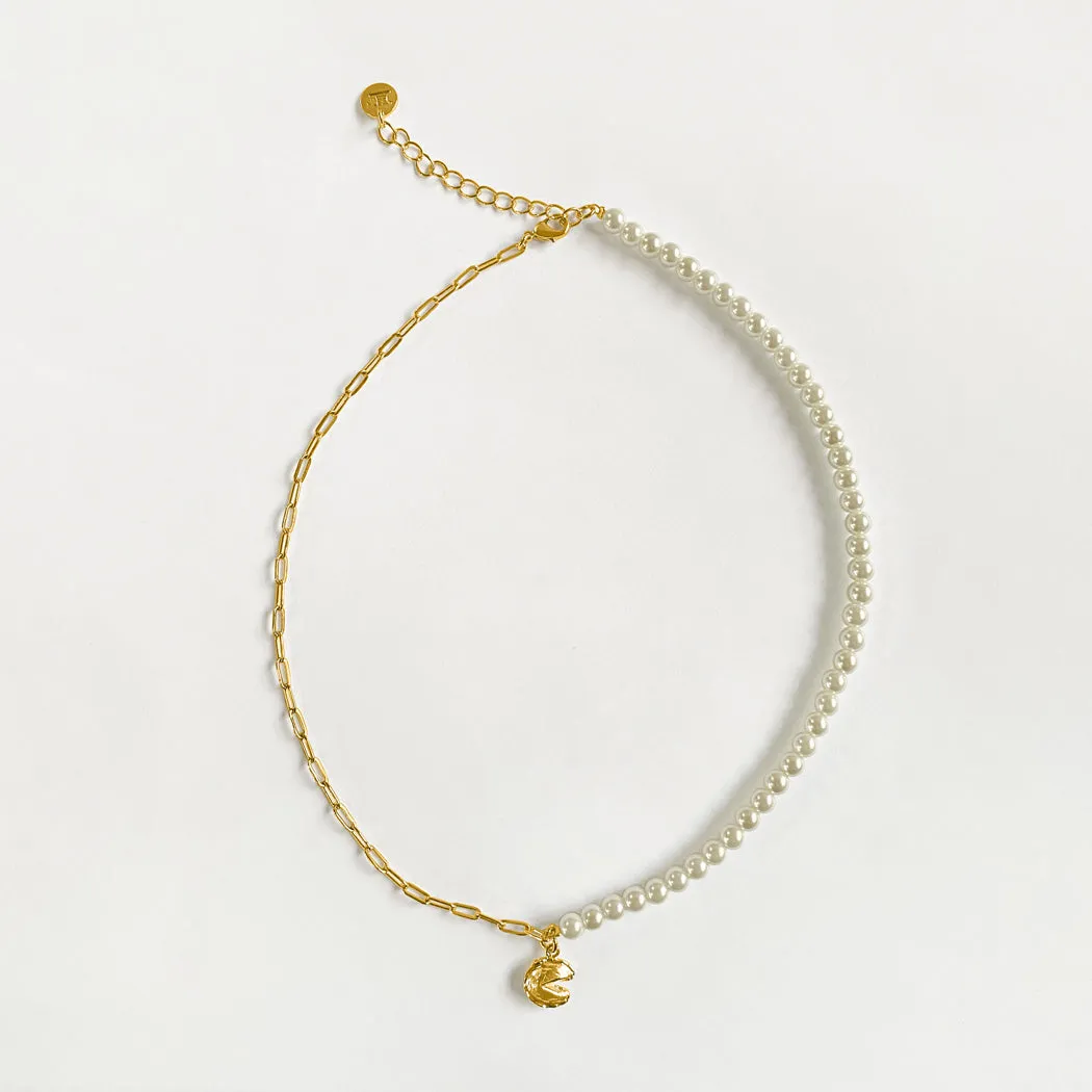 Fortune Cookie Pearl Necklace - Gold