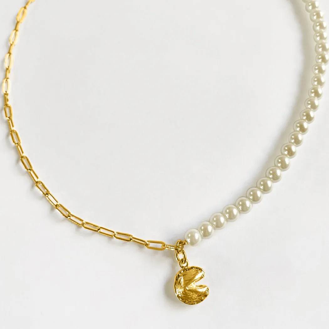 Fortune Cookie Pearl Necklace - Gold