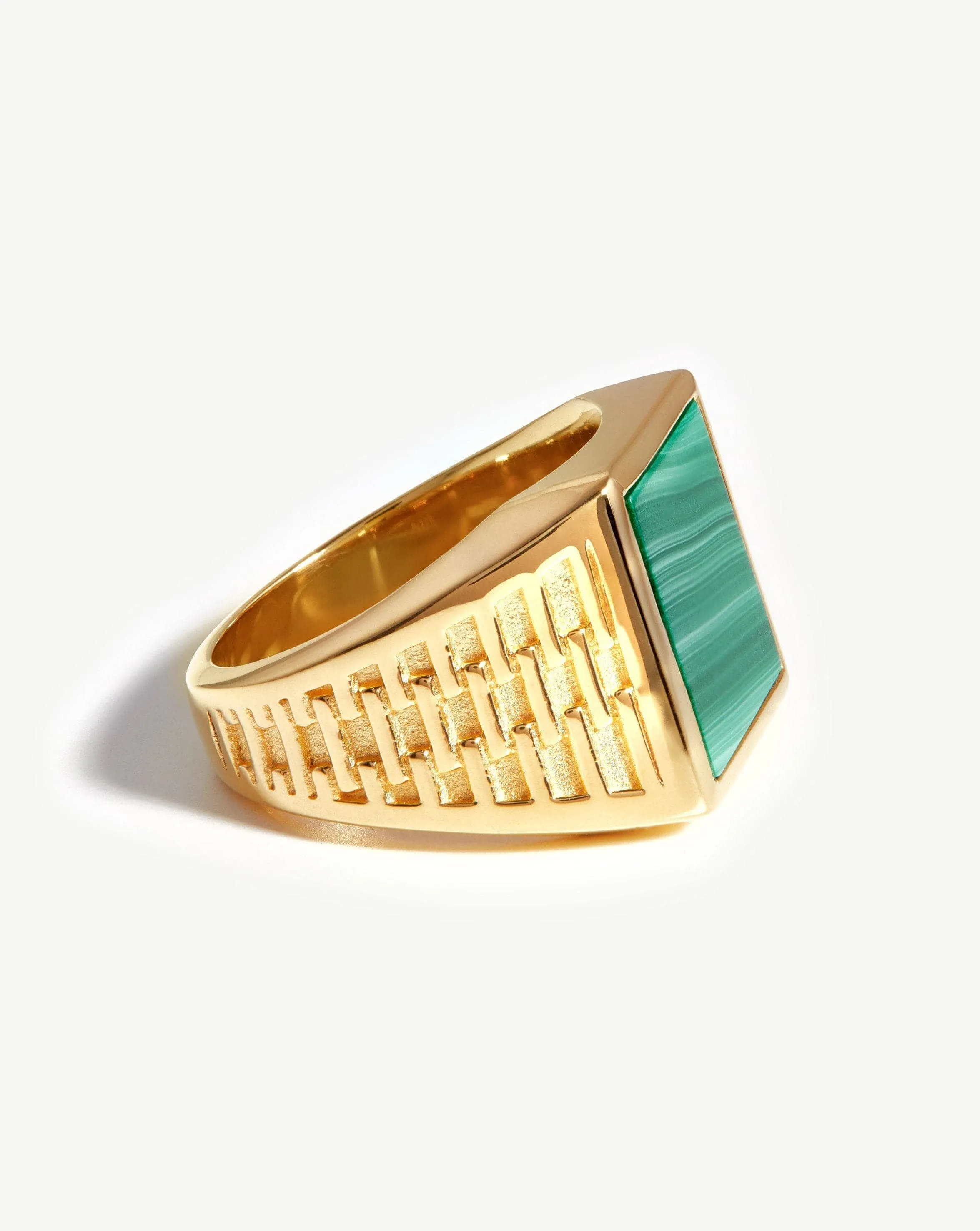 Fused Woven Gemstone Square Signet Ring | 18ct Gold Plated Vermeil/Malachite