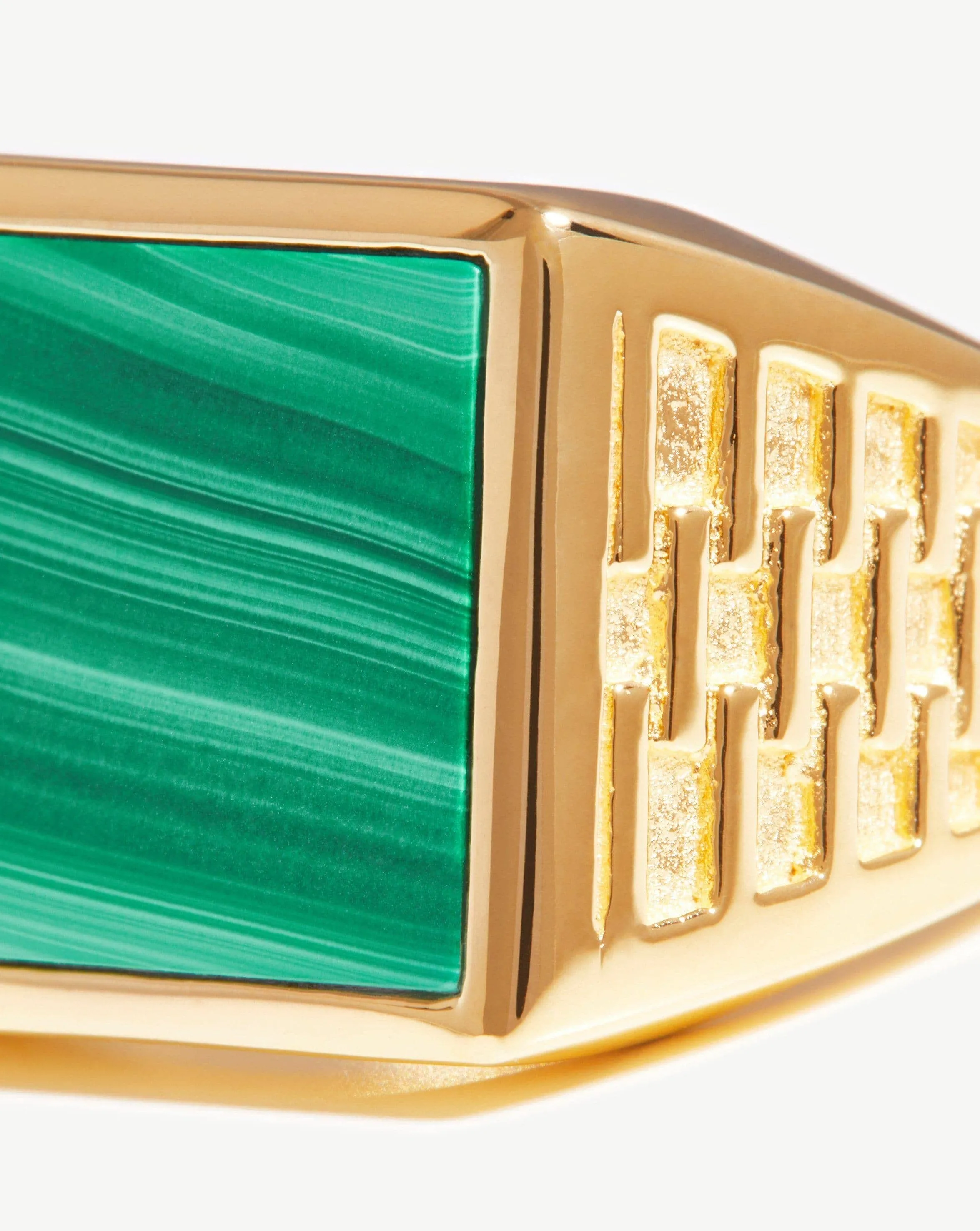 Fused Woven Gemstone Square Signet Ring | 18ct Gold Plated Vermeil/Malachite