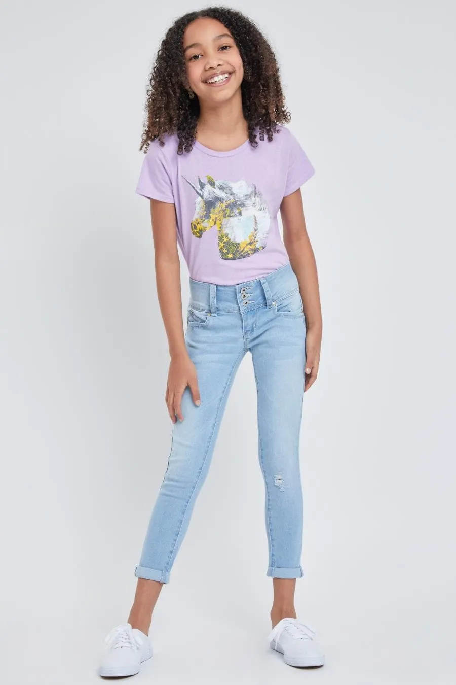 Girls 3 Button Skinny Jeans