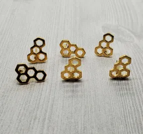 Gold Honeycomb Post Earrings (6) - L1122