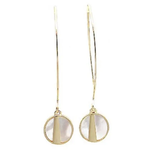 Gold Mother Of Pearl Long Hoop Earrings