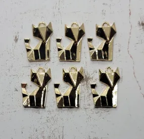 Gold Origami Fox Charms (6) - L1308