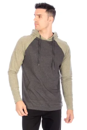 HAWKS BAY LIGHT WEIGHT RAGLAN HOODIE - CHARCOAL/OLIVE