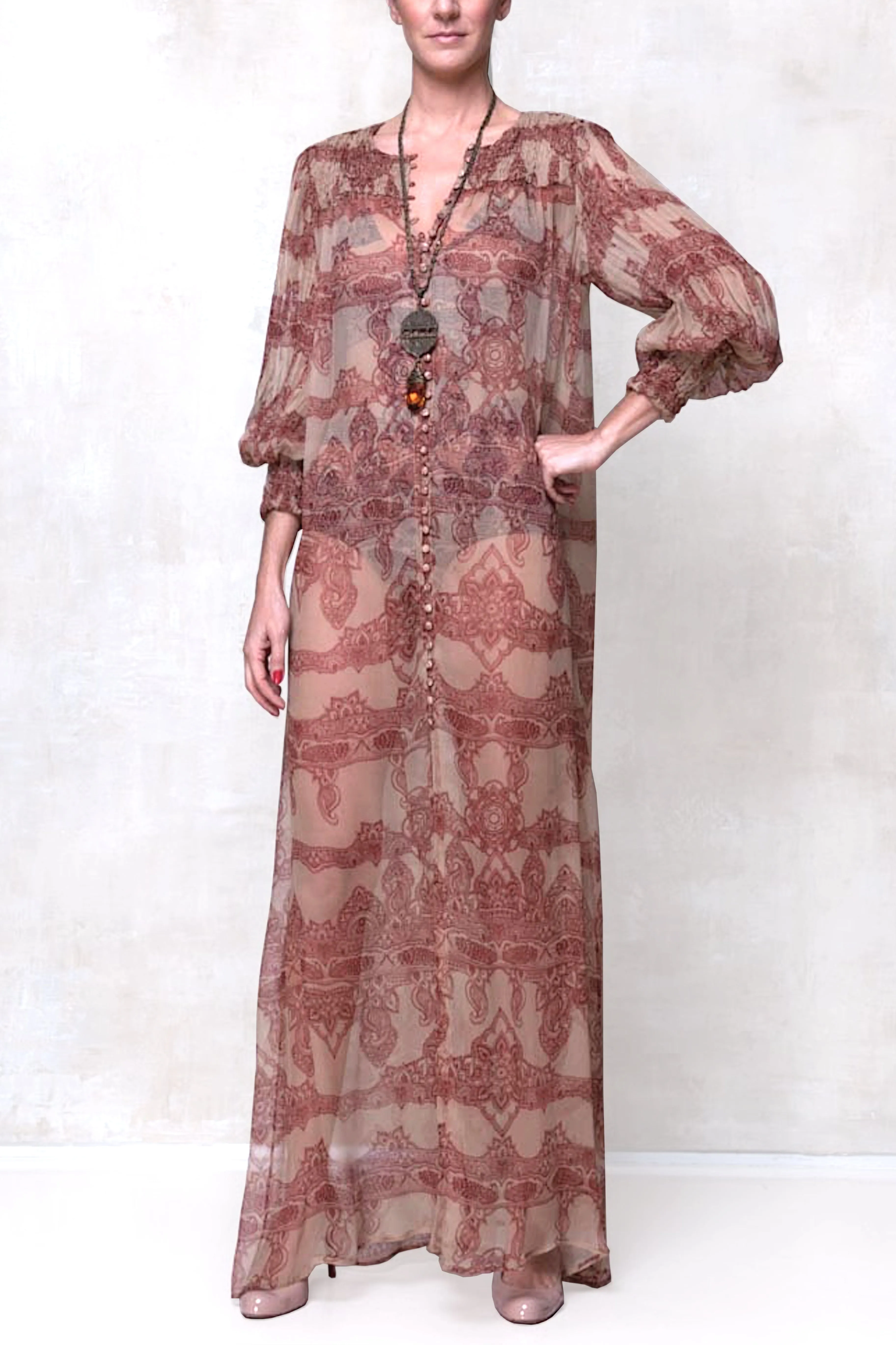 Henna Print Long Dress