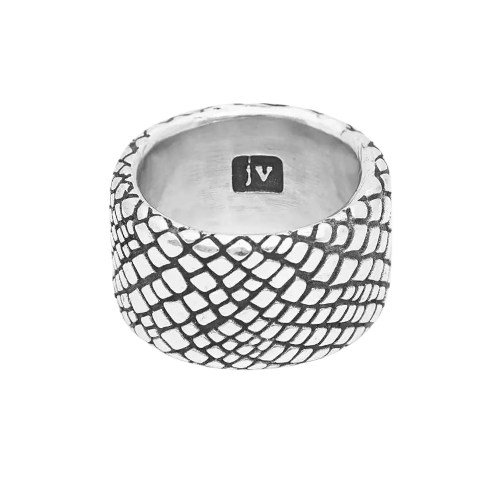 JOHN VARVATOS MEN'S STERLING SILVER 14MM WIDE RING WITH SNAKESKIN TEXTURE