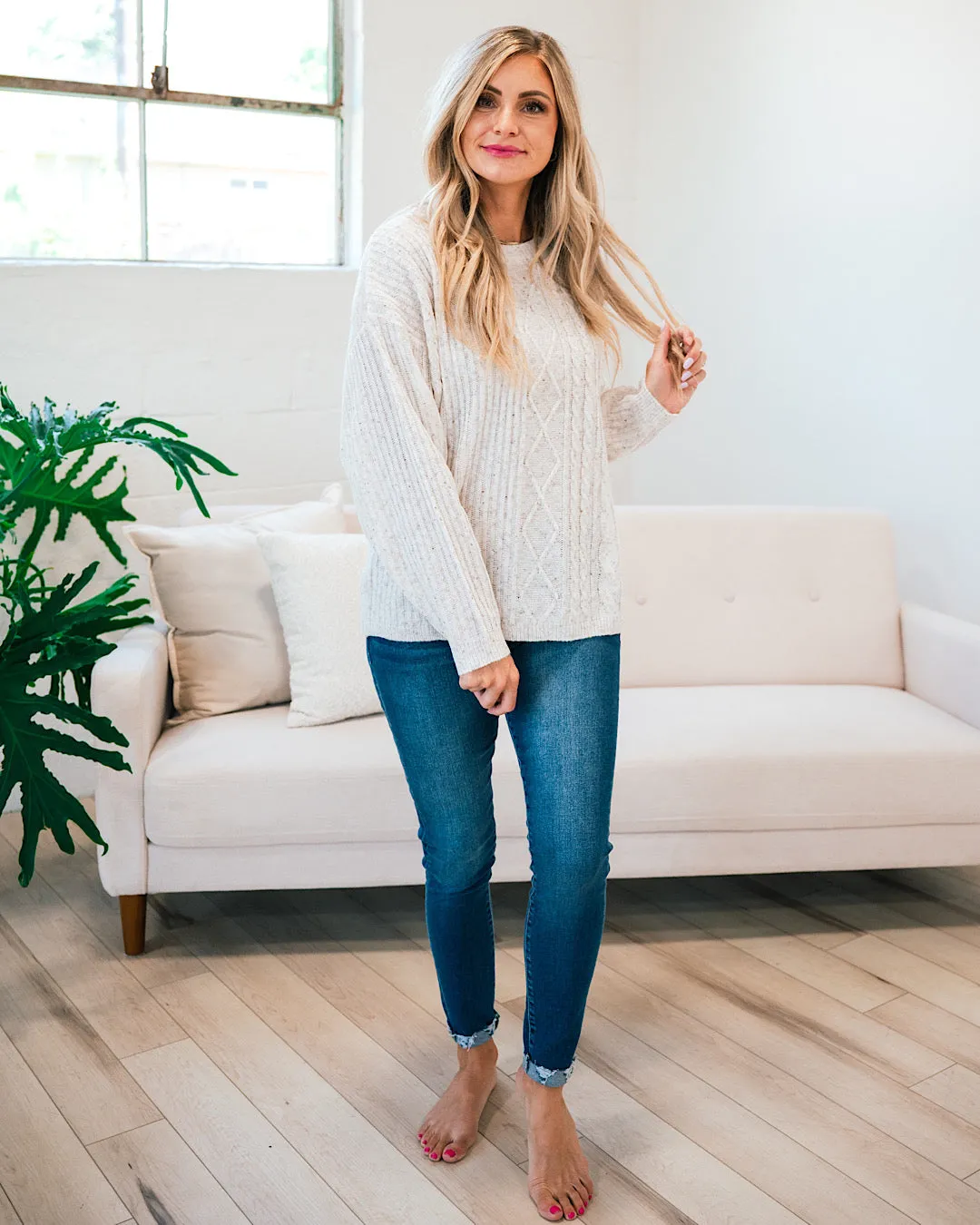 Josephine Oatmeal Cable Knit Detail Sweater